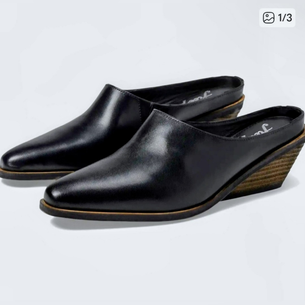 Free People Tallulah Black Leather Wedge Mules